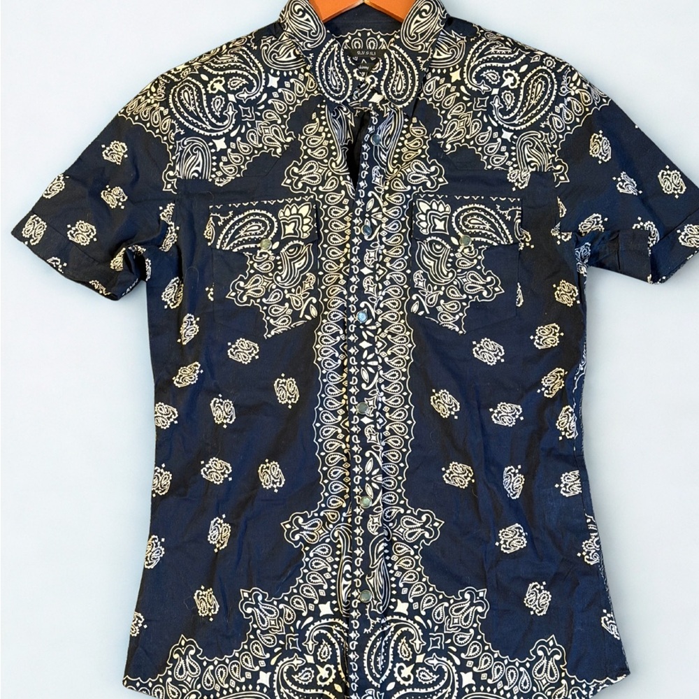 Gucci Navy Blue and White Paisley Button Down Shirt